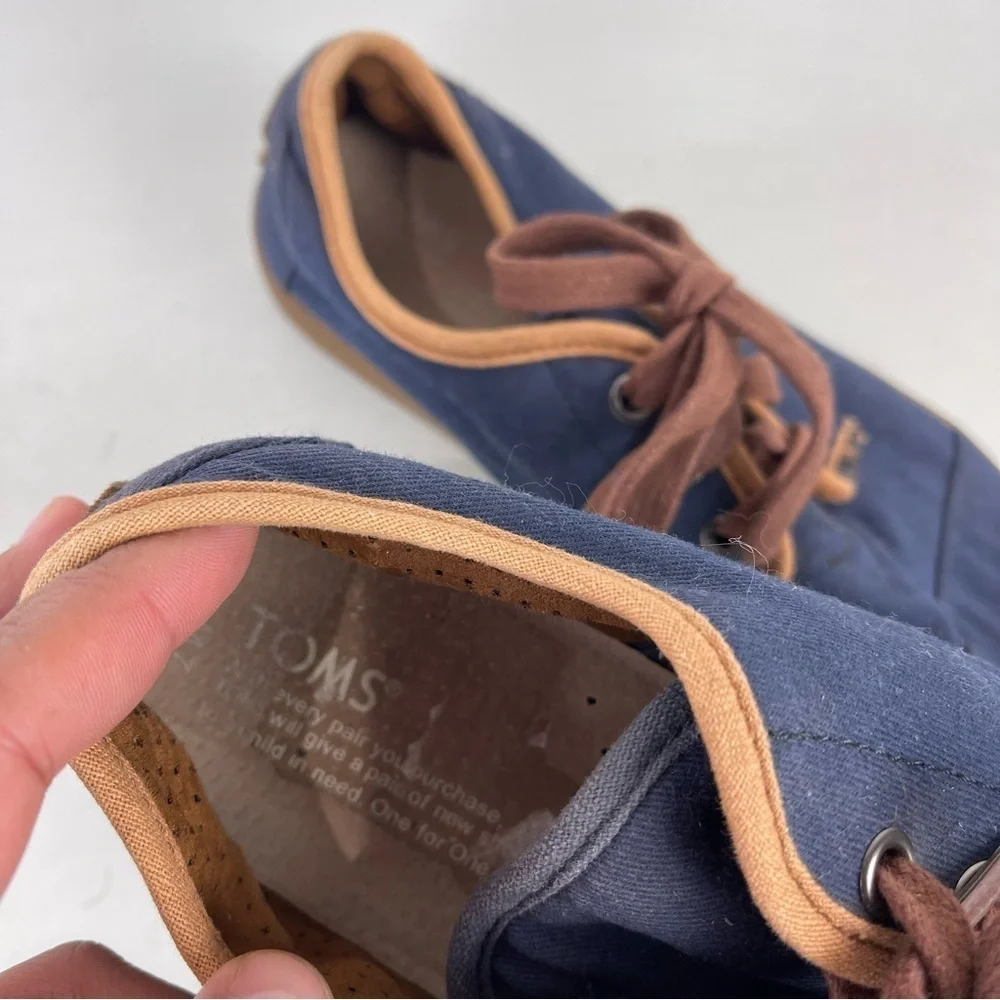 TOMS Paseo Canvas Low Top Lace Up Casual Shoes Blue Brown Men's Size 7 Unisex